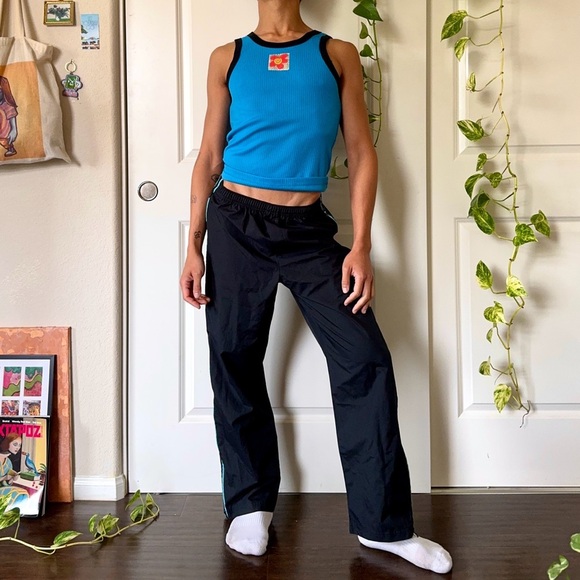 Vintage Y2K Black & Teal Adidas Trackpants - Picture 3 of 9